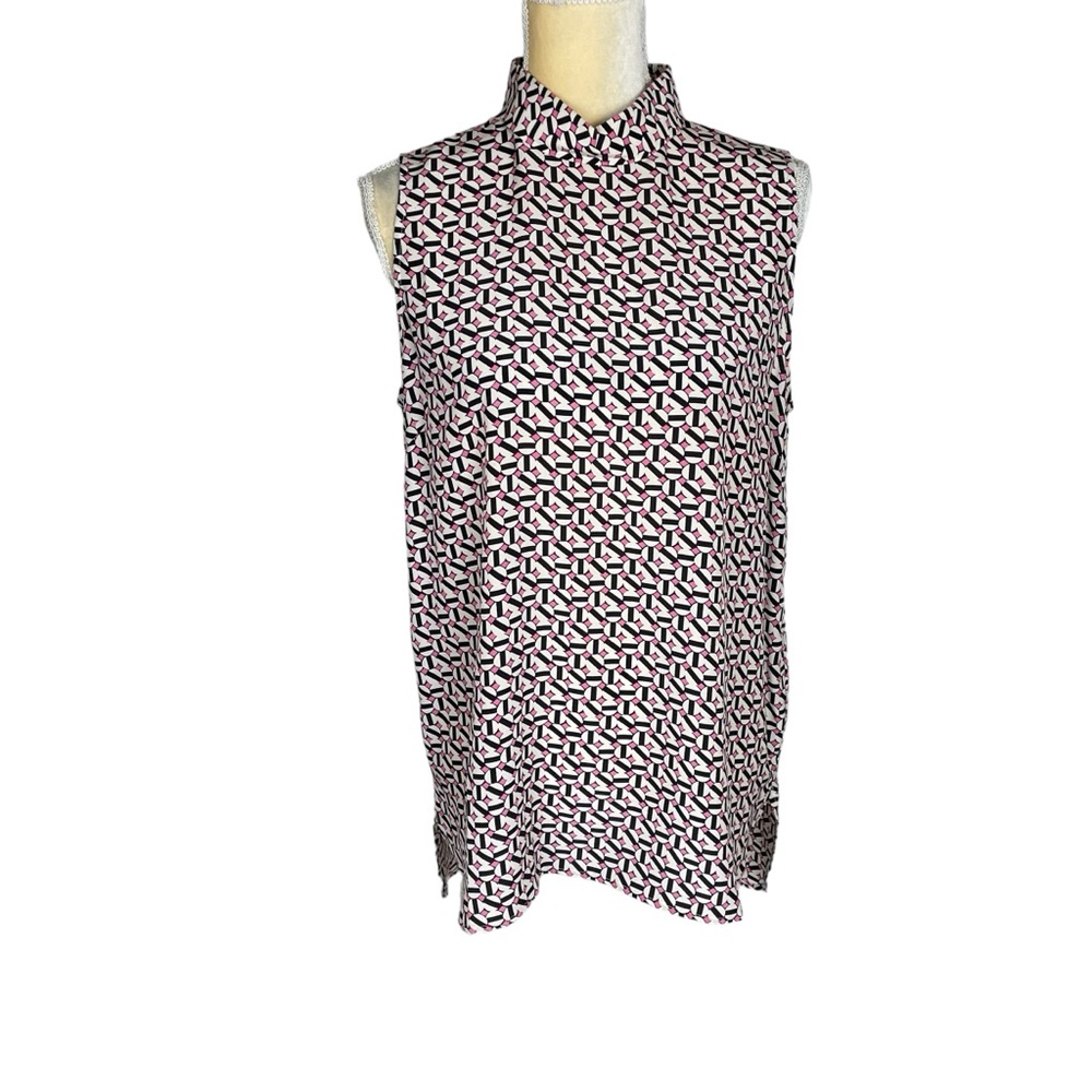 TYLER BOË Sleeveless Silk Geo Print Tank Size Medium Pink Black